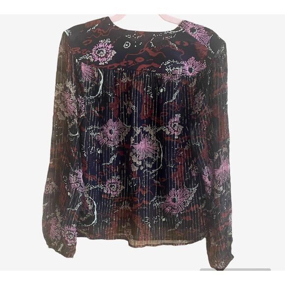 A.L.C. Mac Printed Metallic 97% Silk Blouse Sz 4 - Picture 3 of 6